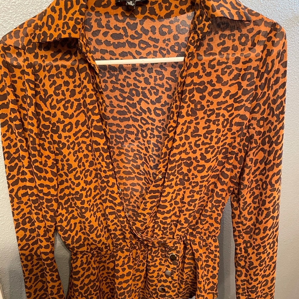 Sheer chiffon leopard print blouse